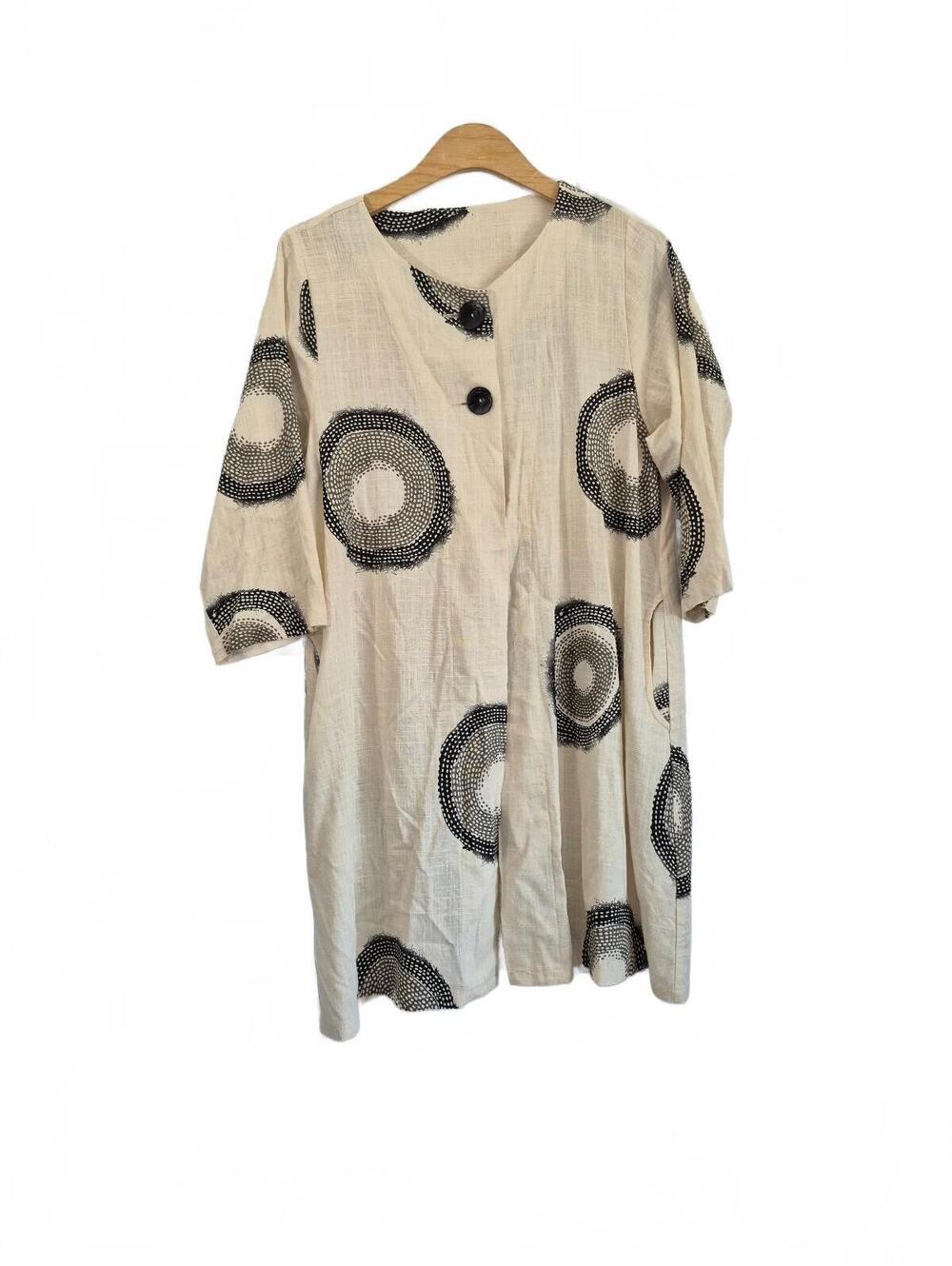 Vivace Japanese Linen Rayon Abstract Circle Print Tunic Dress M-L Vivace Wom